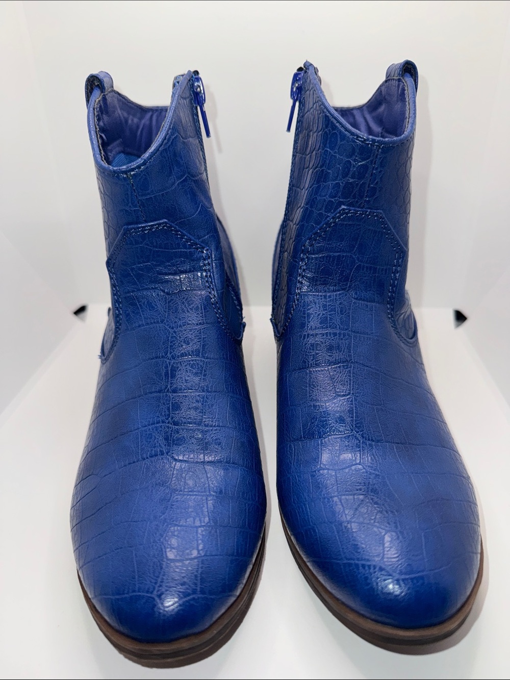 True Craft Winnie Western Ankle Boots Blue Croc Print Women’s 8 Boho - Picture 5 of 10